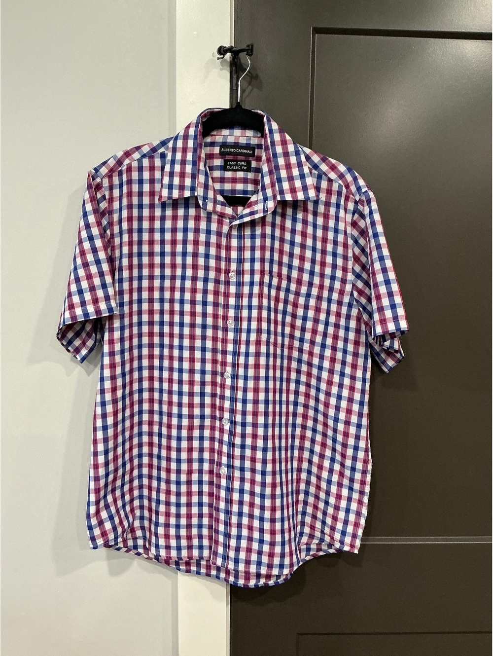 Alberto Cardinali Classic Fit Short Sleeve Checkered Shirt Large